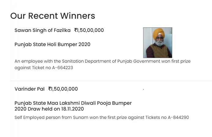 Punjab State Lottery Winners